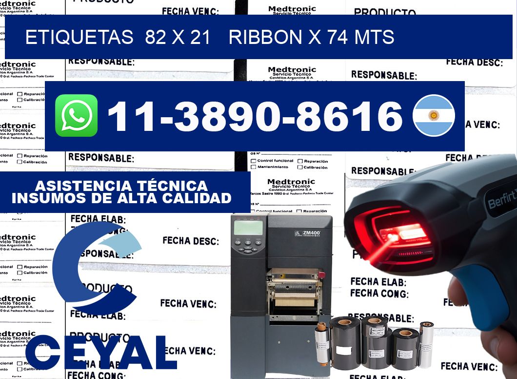 etiquetas  82 x 21   ribbon x 74 mts