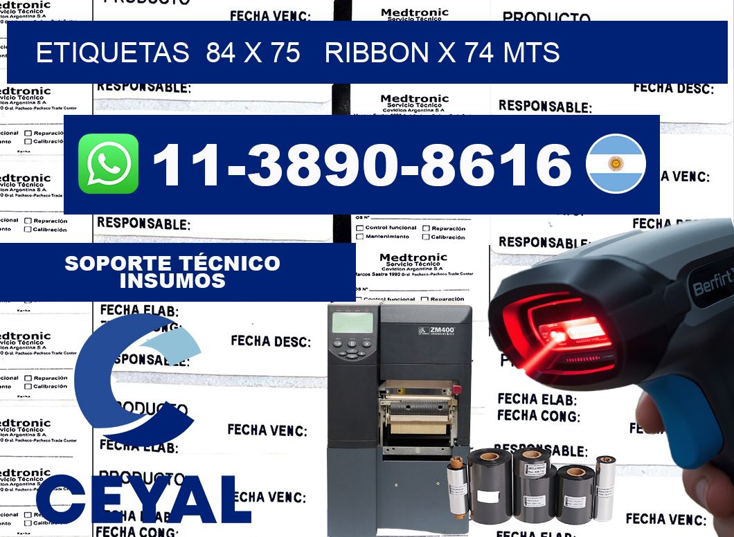 etiquetas  84 x 75   ribbon x 74 mts