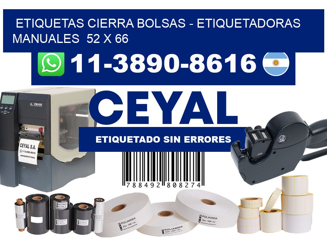 etiquetas cierra bolsas - Etiquetadoras Manuales  52 x 66