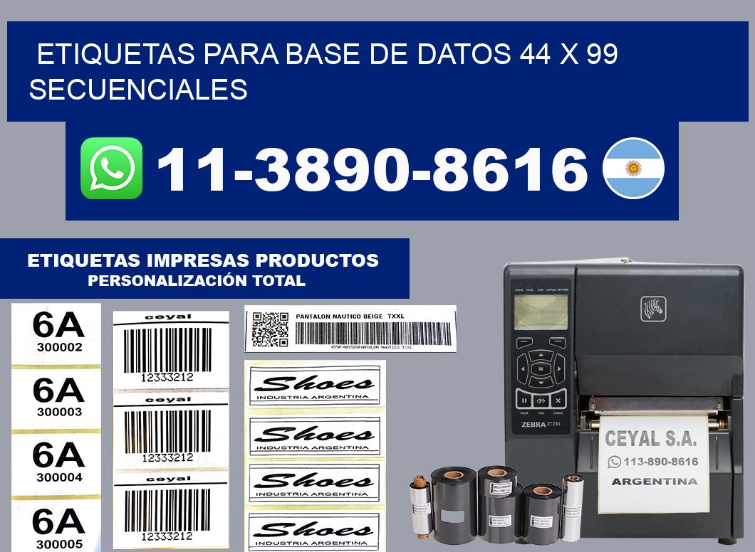 etiquetas para base de datos 44 x 99 secuenciales