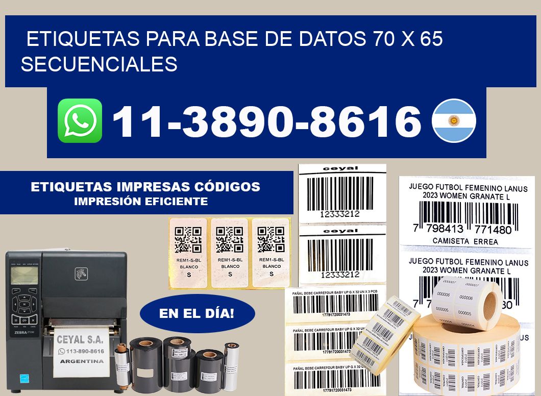 etiquetas para base de datos 70 x 65 secuenciales