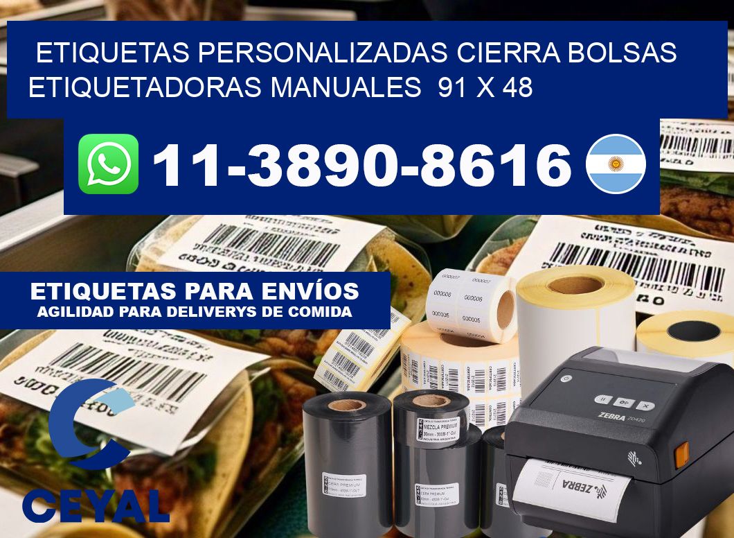 etiquetas personalizadas cierra bolsas  Etiquetadoras Manuales  91 x 48