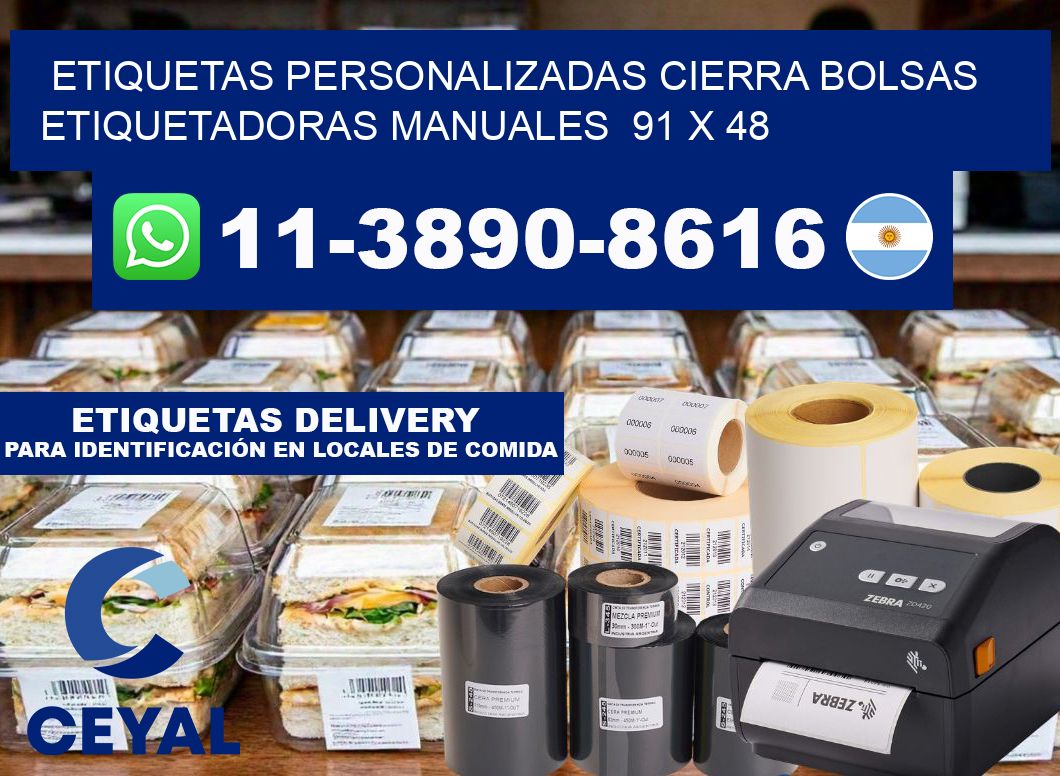etiquetas personalizadas cierra bolsas  Etiquetadoras Manuales  91 x 48