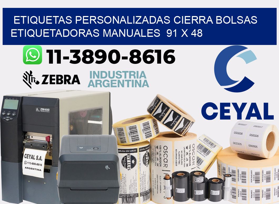etiquetas personalizadas cierra bolsas  Etiquetadoras Manuales  91 x 48