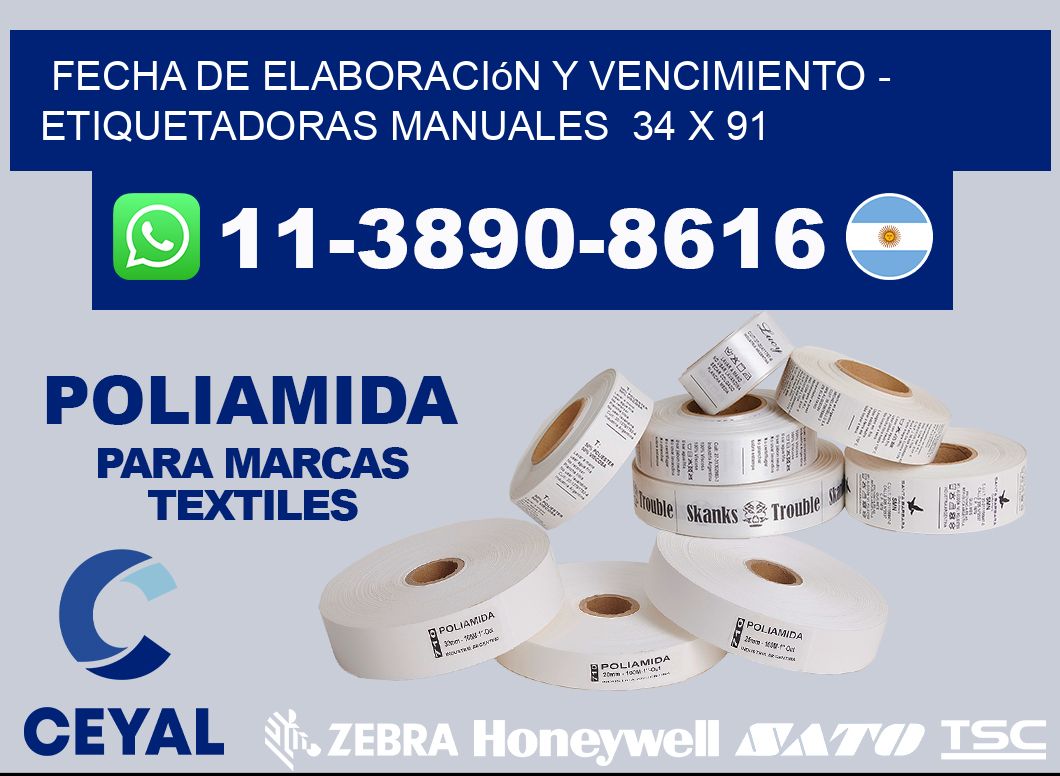fecha de elaboración y vencimiento - Etiquetadoras Manuales  34 x 91