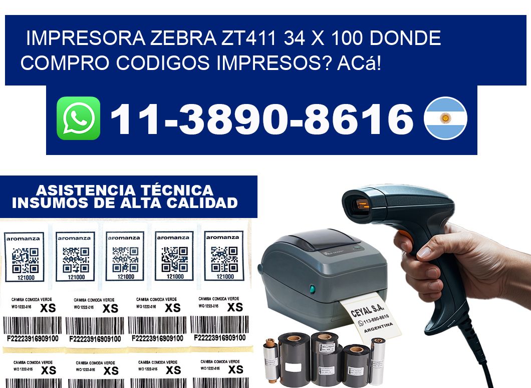 impresora zebra zt411 34 x 100 Donde compro codigos impresos? Acá!