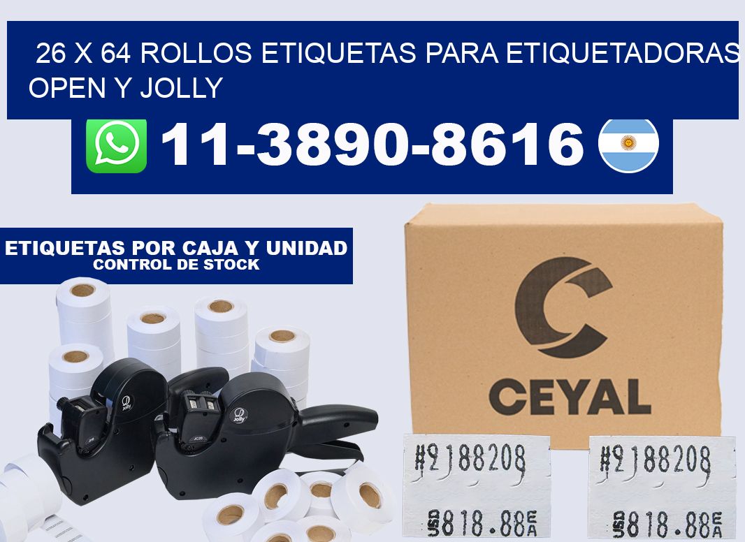 26 x 64 Rollos etiquetas para etiquetadoras open y jolly
