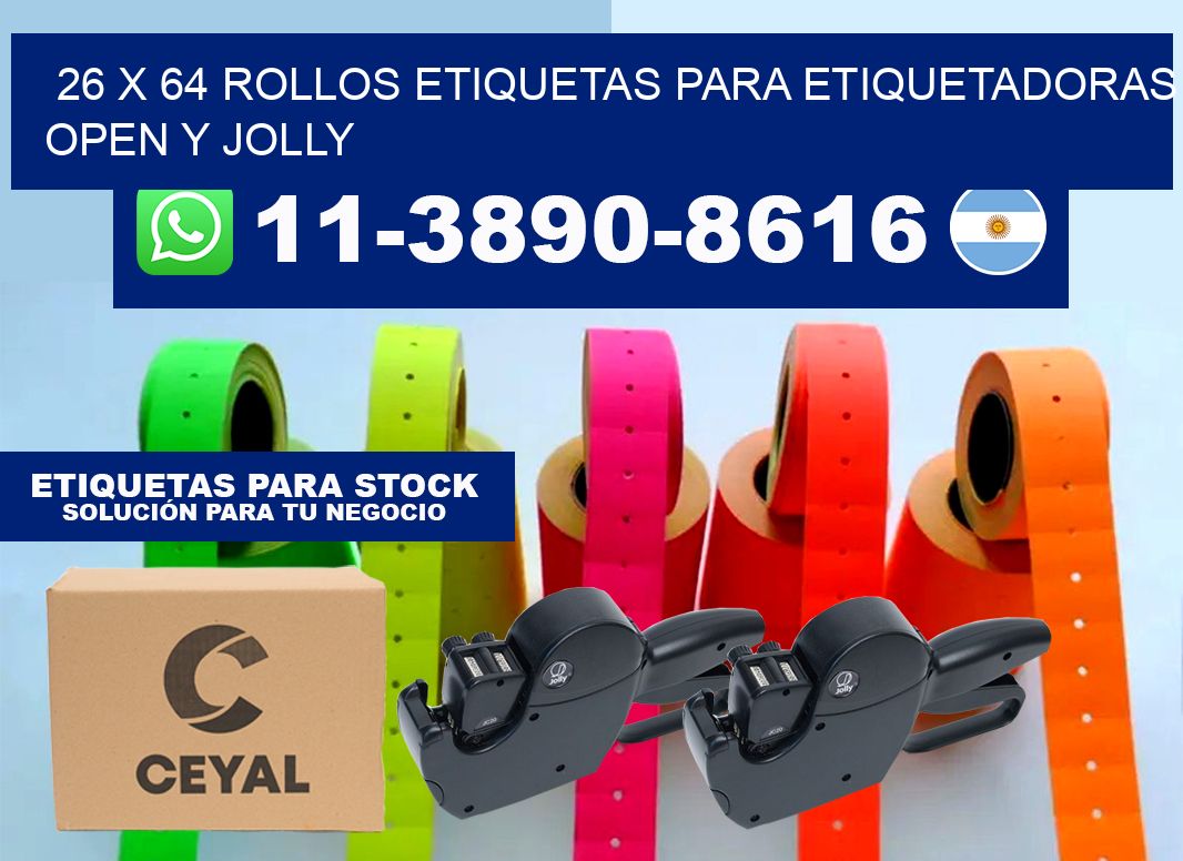 26 x 64 Rollos etiquetas para etiquetadoras open y jolly