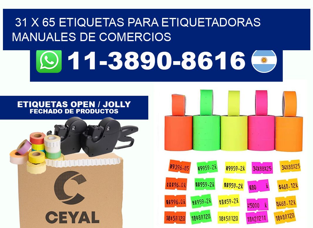 31 x 65 etiquetas para etiquetadoras manuales de comercios