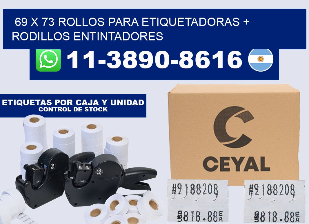 69 x 73 rollos para etiquetadoras + rodillos entintadores