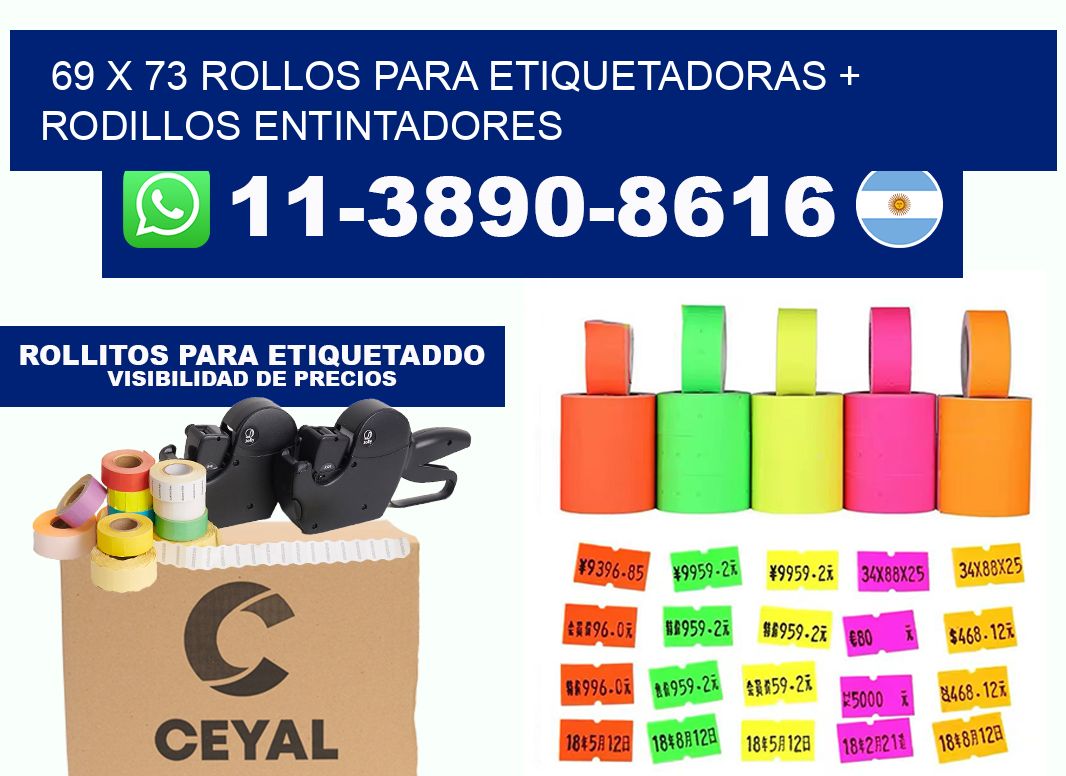 69 x 73 rollos para etiquetadoras + rodillos entintadores