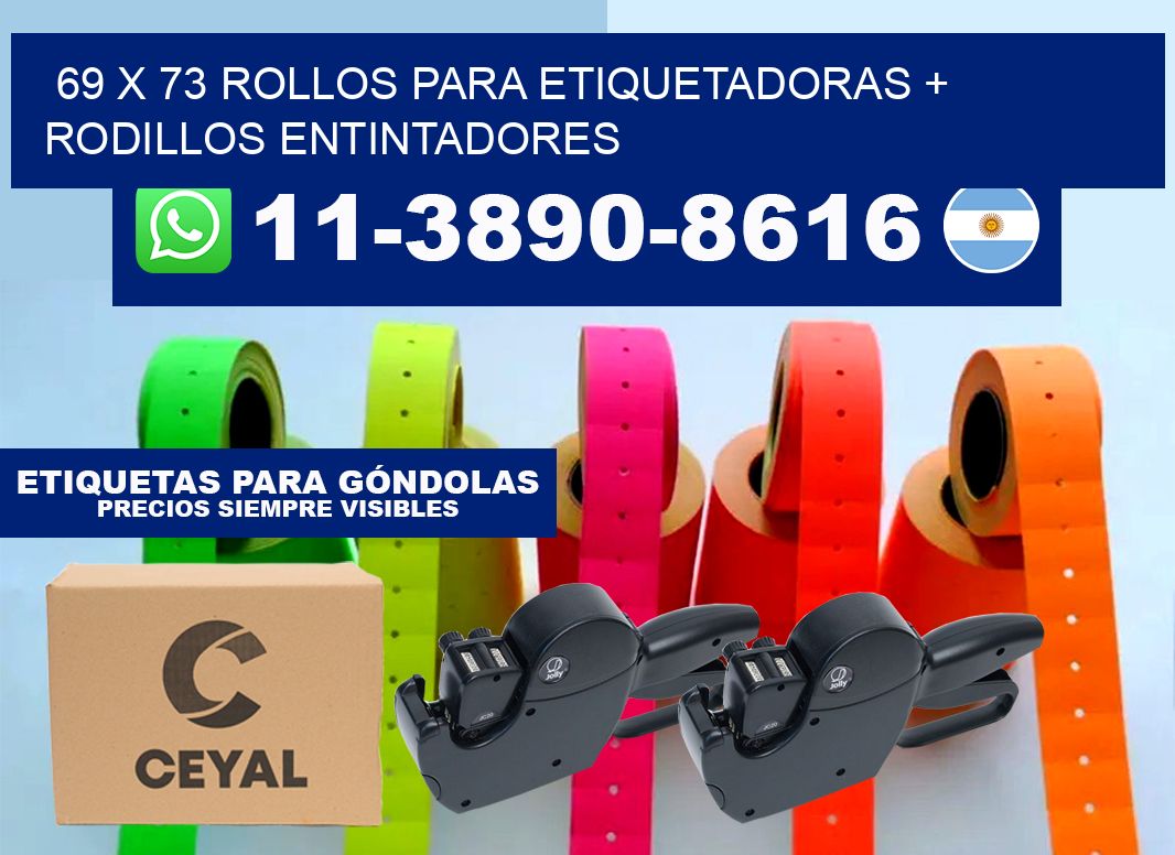 69 x 73 rollos para etiquetadoras + rodillos entintadores