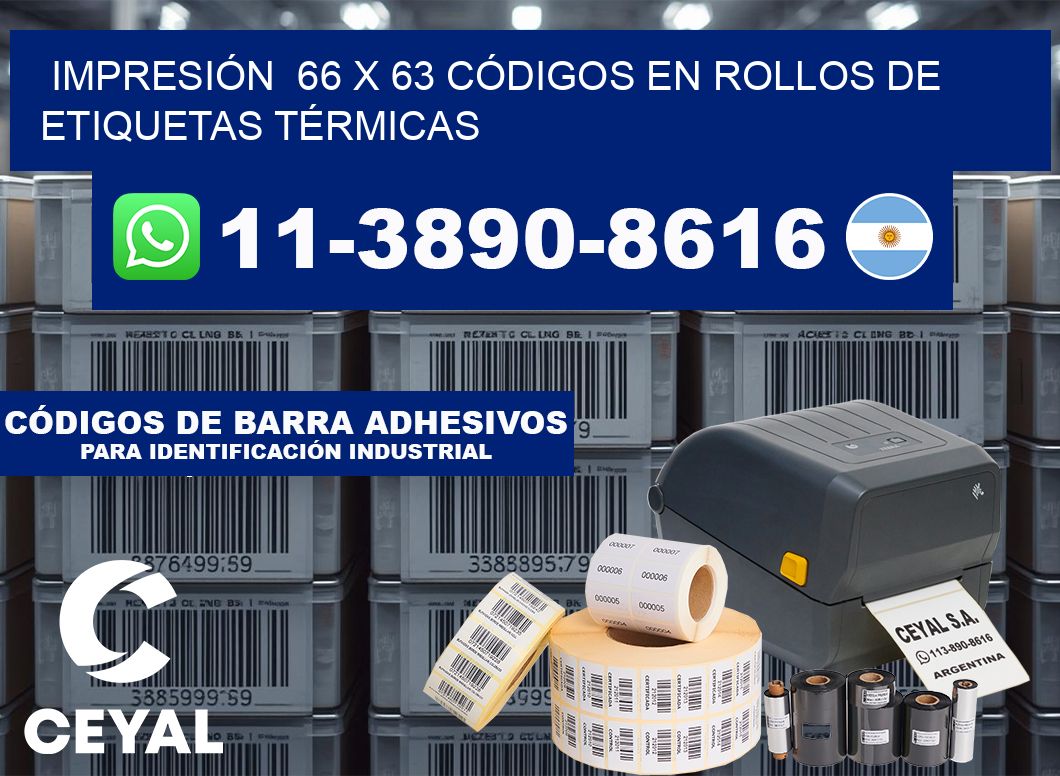 IMPRESIÓN  66 x 63 CÓDIGOS EN ROLLOS DE ETIQUETAS TÉRMICAS