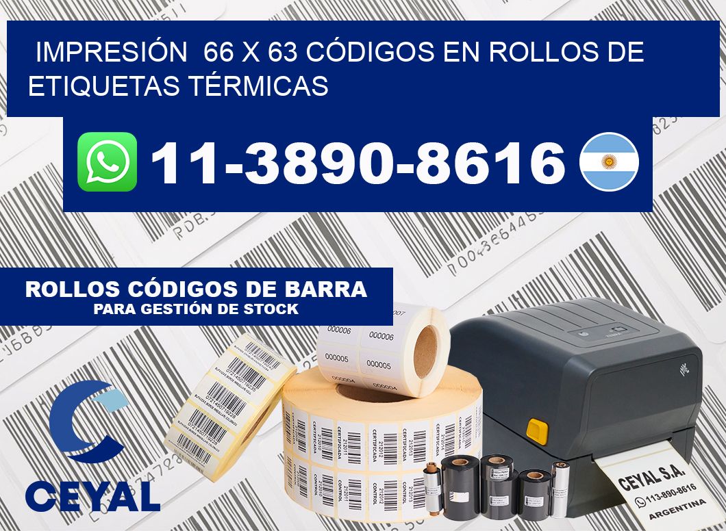 IMPRESIÓN  66 x 63 CÓDIGOS EN ROLLOS DE ETIQUETAS TÉRMICAS