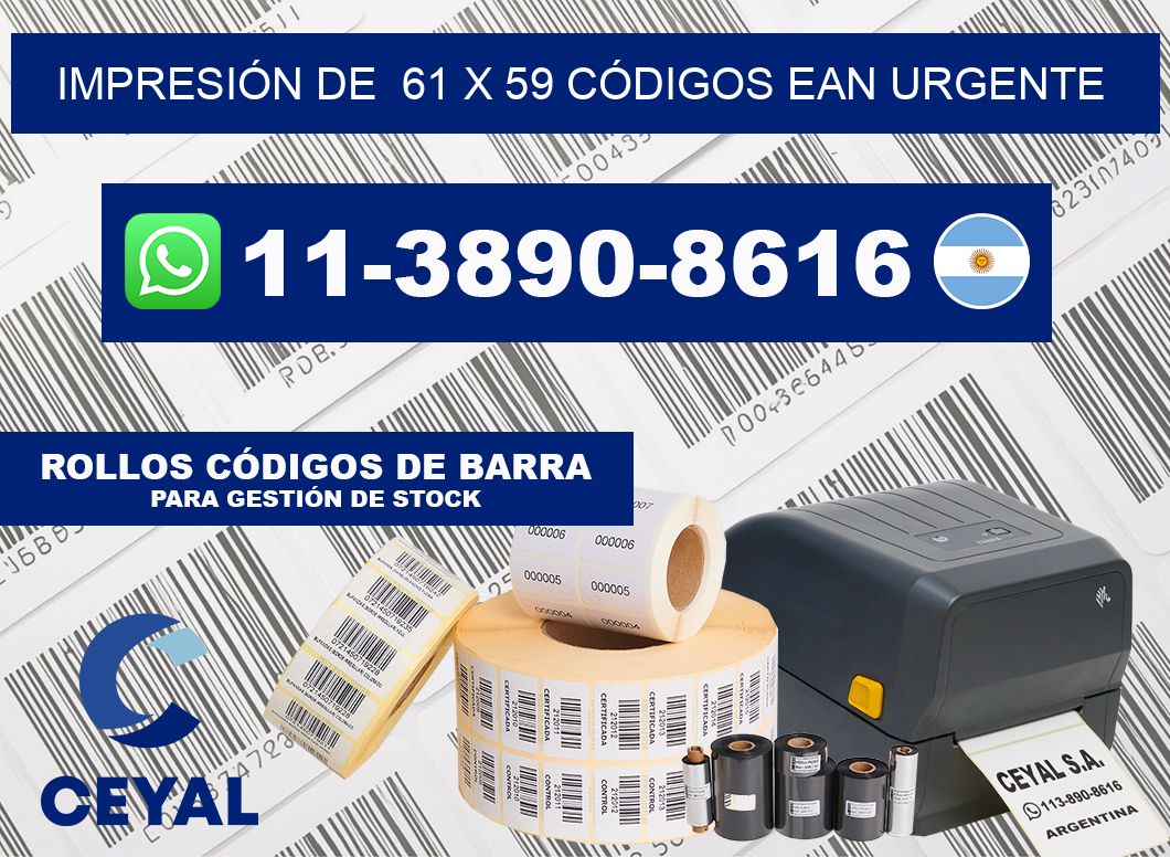 IMPRESIÓN DE  61 x 59 CÓDIGOS EAN URGENTE
