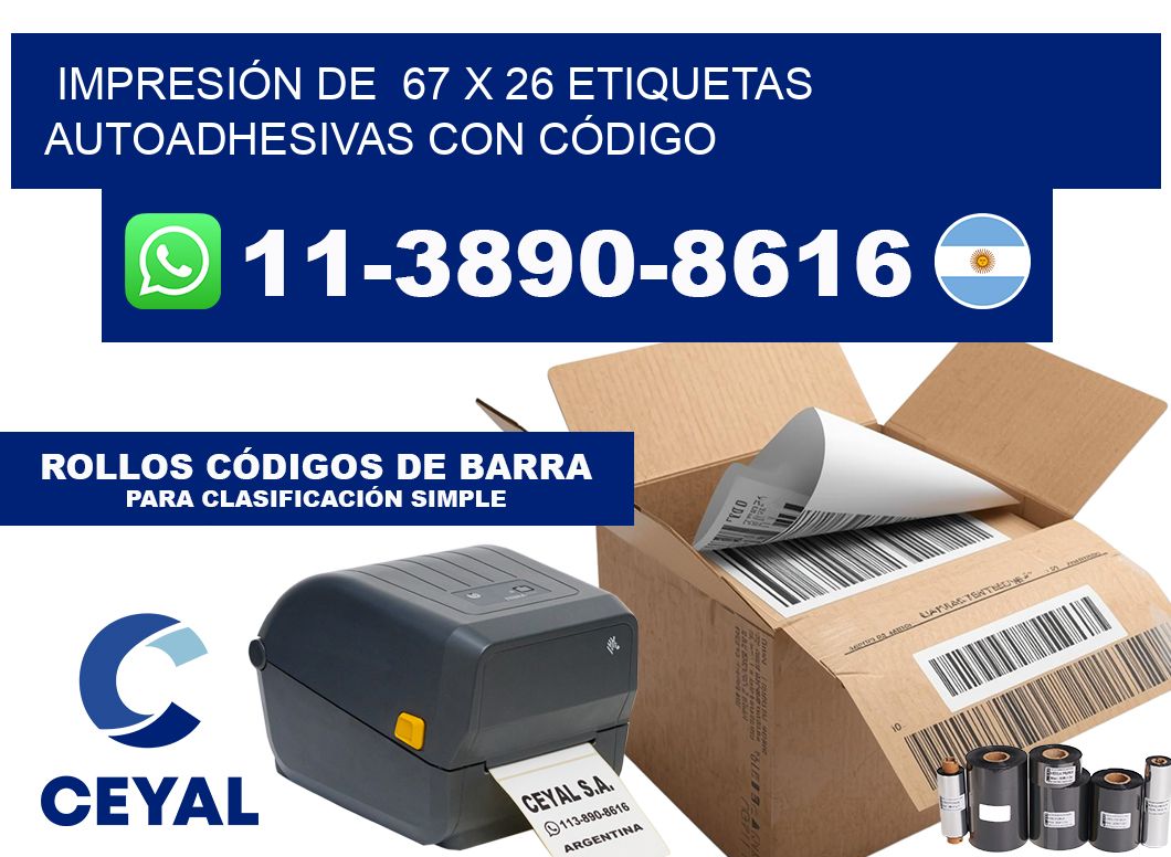 IMPRESIÓN DE 67 x 26 ETIQUETAS AUTOADHESIVAS CON CÓDIGO