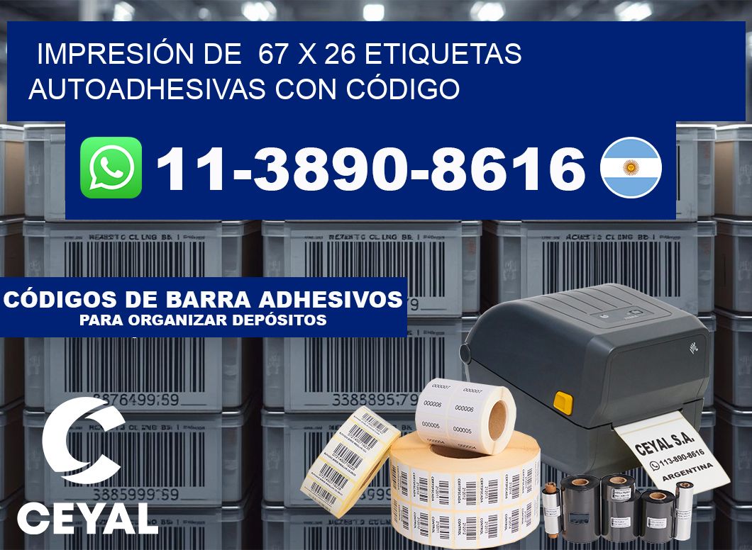 IMPRESIÓN DE 67 x 26 ETIQUETAS AUTOADHESIVAS CON CÓDIGO