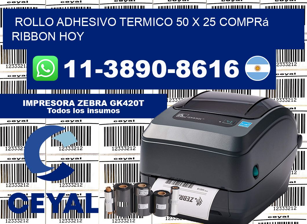 ROLLO ADHESIVO TERMICO 50 X 25 Comprá ribbon hoy